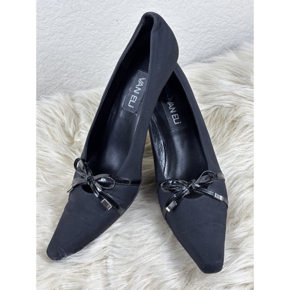 VANELi Black Satin Square Toe Heels Size 9N • Classic Career Slip-On - Picture 1 of 9